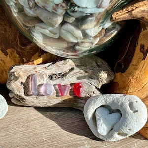 Sea Glass LOVE Driftwood Coastal Wall Art Beach House Home Decor Beachy Wedding Anniversary Valentines Day Birthday Gift For Her Ocean Lover