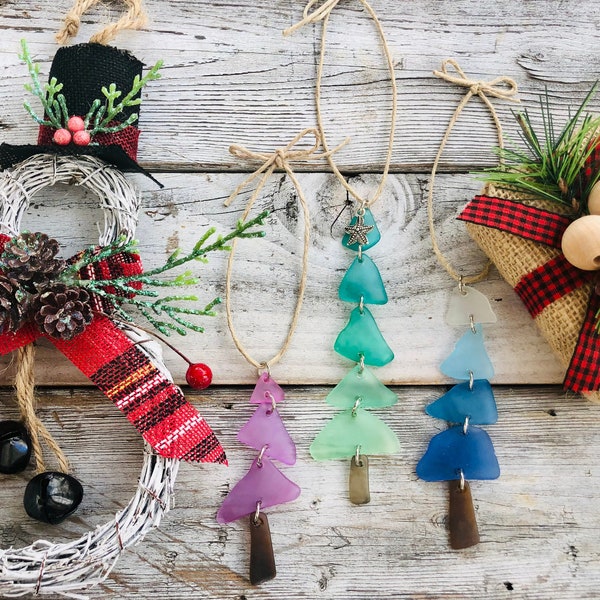 Sea Glass Christmas Tree Ornament Beach House Home Decor Coastal Living Style  Family Holiday Gift Ombre Colors Maui Hawaii Art Beachy Vibes