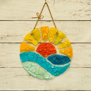 Sea Glass Sunset Waves Beach House Home Decor Coastal Living Style Beachy Window Sun Catcher Maui Hawaii Ocean Wall Art Housewarming Gift