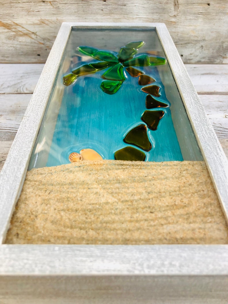 Maui Hawaii Palm Tree Sea Glass Resin Art Tropical Beach Sand Etsy