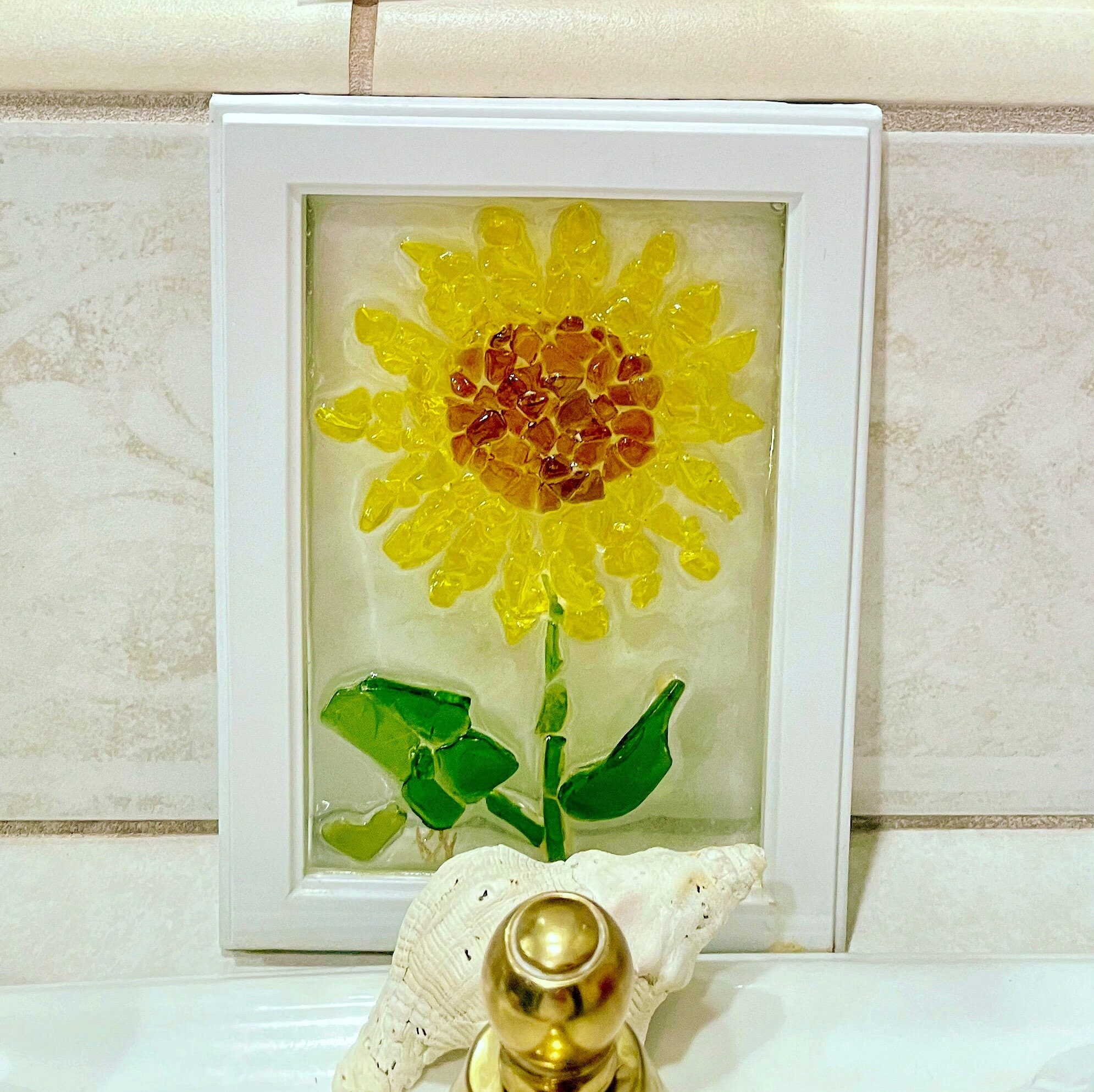 SUMMER⑤【The Sunflowers】ひまわり シーグラスアート Sea Glass Sunflower Art Beach House Home Decor Maui Hawaii Flower