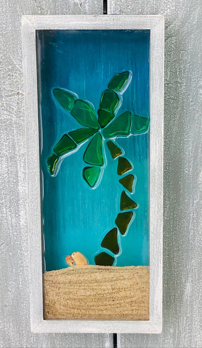 Maui Hawaii Palm Tree Sea Glass Resin Art Tropical Beach Sand Etsy