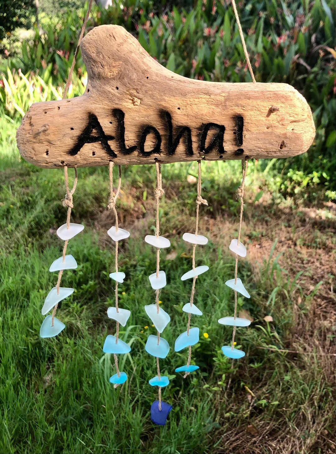 Sea Glass Wind Chime Maui Hawaii Driftwood Wall Art Ocean Etsy