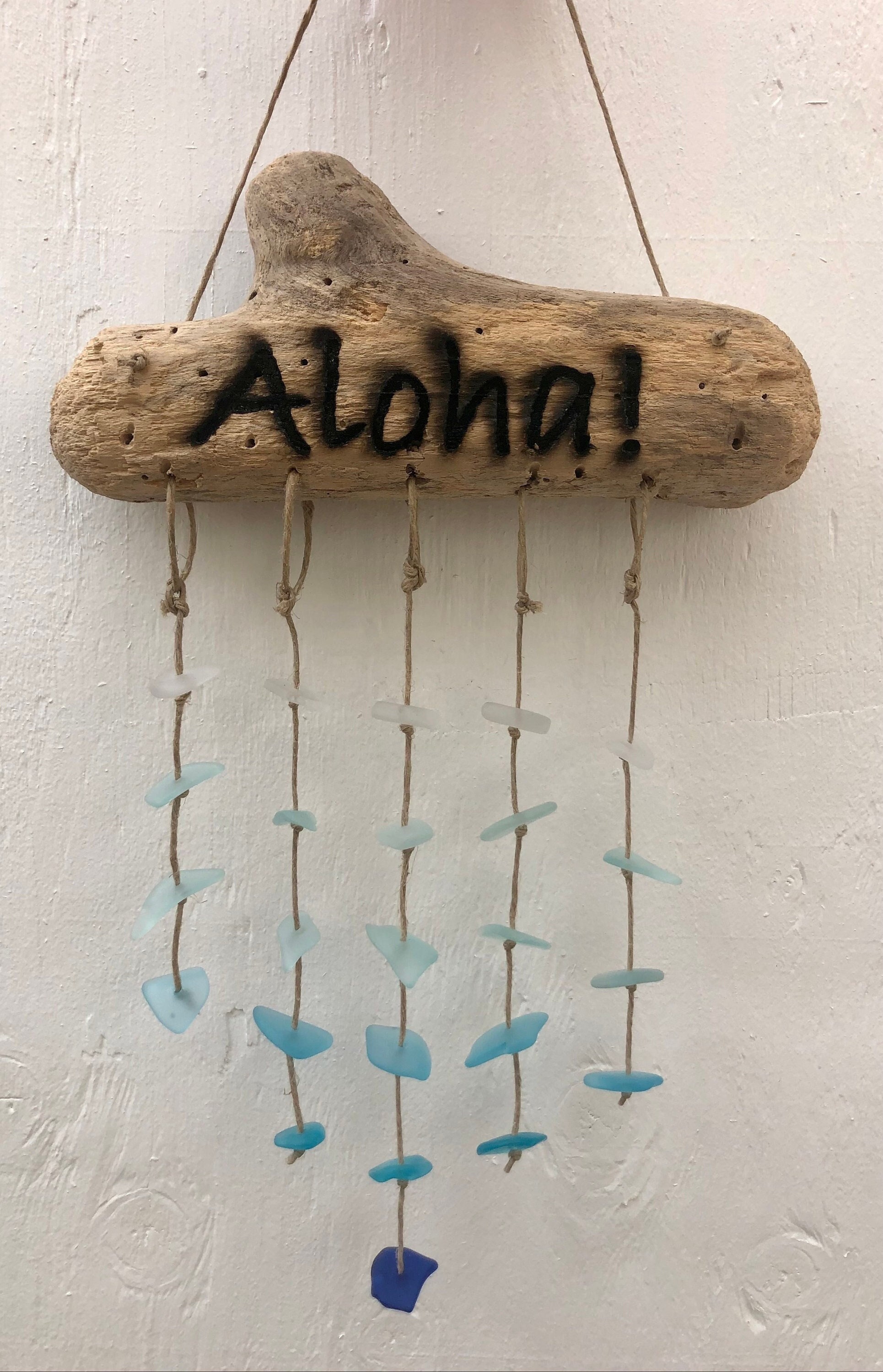 Sea Glass Wind Chime Maui Hawaii Driftwood Wall Art Ocean Etsy