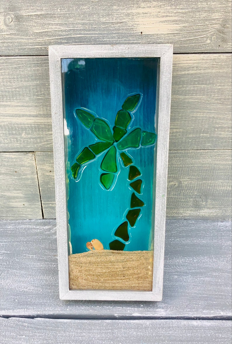 Maui Hawaii Palm Tree Sea Glass Resin Art Tropical Beach Sand Etsy