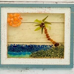 Coastal Vibes Sea Glass Art Summer Beach House Home Decor Beachy Wedding Newlywed Housewarming Ocean Lover Gift Palm Tree Maui Hawaii Token