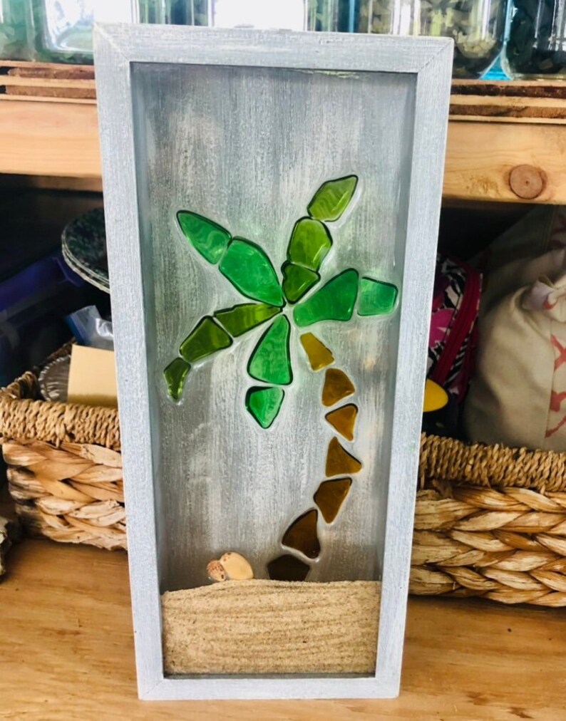Sea Glass Palm Tree Maui Hawaii Beach House Art Epoxy Resin Etsy