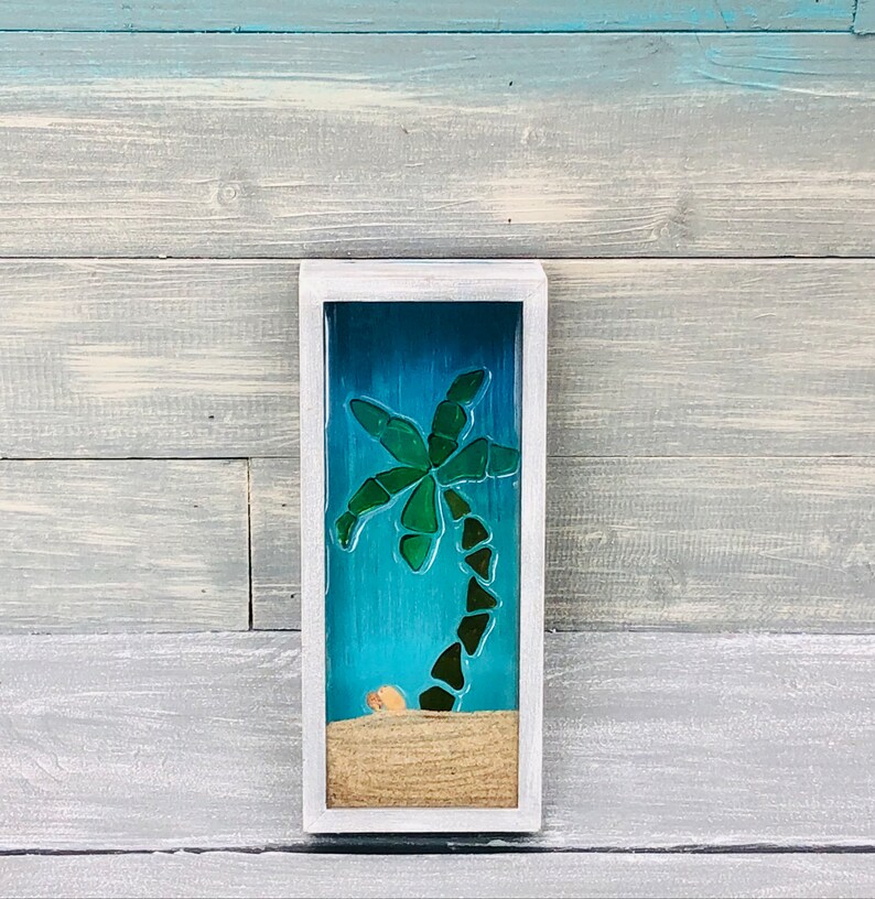Maui Hawaii Palm Tree Sea Glass Resin Art Tropical Beach Sand Etsy