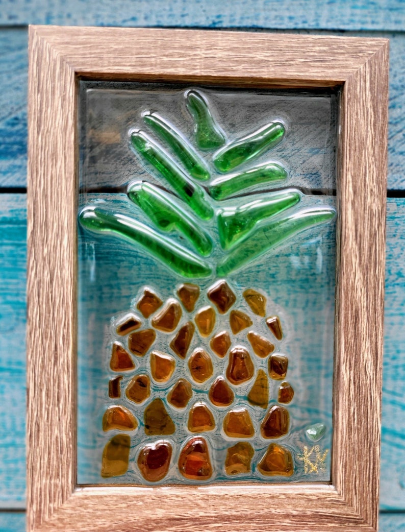 Sea Glass Pineapple Art Beach House Home Decor Coastal Beachy Island