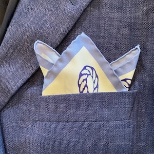 NEW Luxury Silk Twill Pocket Square for Men in yellow and blue colors with nautical pattern