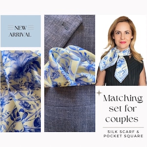 NEW Eternal Unity, A Matching Set for him pocket square and for her silk scarf with an exquisite fantasy design for Couples