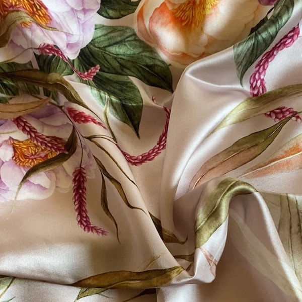 NEW Purple Peonies Poetry, Silk Serenade Scarf for Timeless Elegance, Pastel Colors, gifts for her, 100% natural silk