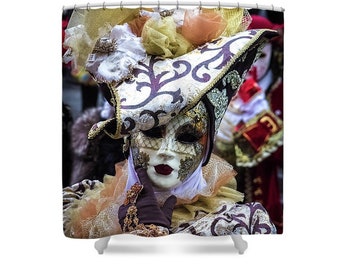 Shower Curtain, Masquerade, Carnival in Town, Bathroom accessory, Unique model, Artistic piece, Art Bathroom, MADE IN USA