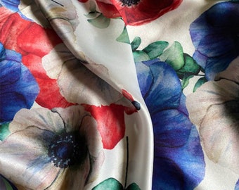NEW Chromatic Blooms Scarf, Exquisite Floral Pattern Silk Scarf, gifts for her, gift, 100% natural silk