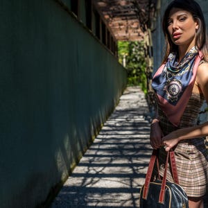 NEW Exquisite Silk Twill Scarf for women with Vintage Clocks pattern