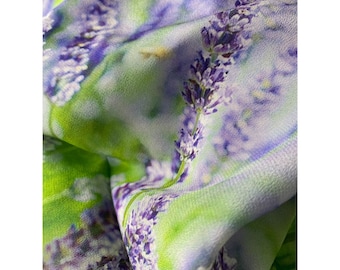 Silk Crepe Scarf: Lavender Meadow Print, Elegant Women's Accessory