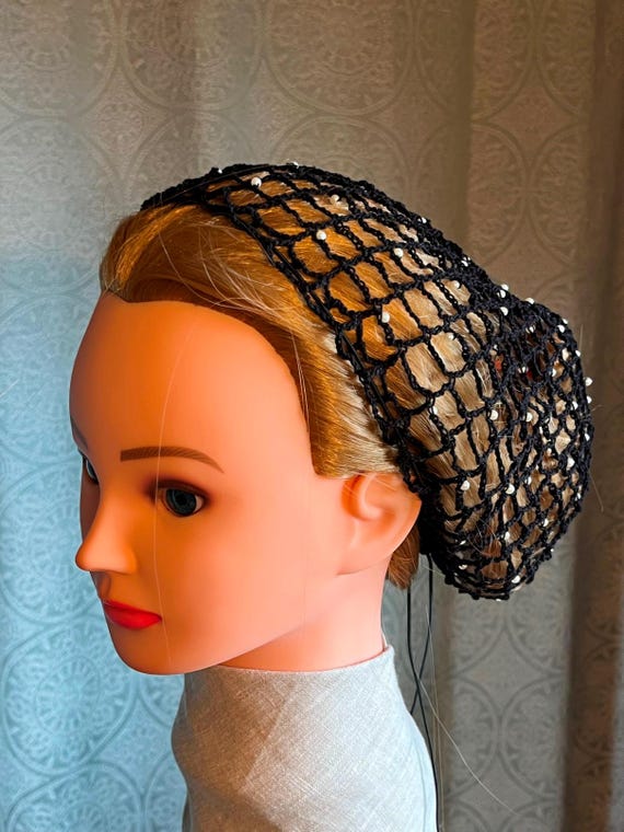 2 Pcs! Beaded Hairnet Snood Black White Pearl Beads PLUS  display picture 1