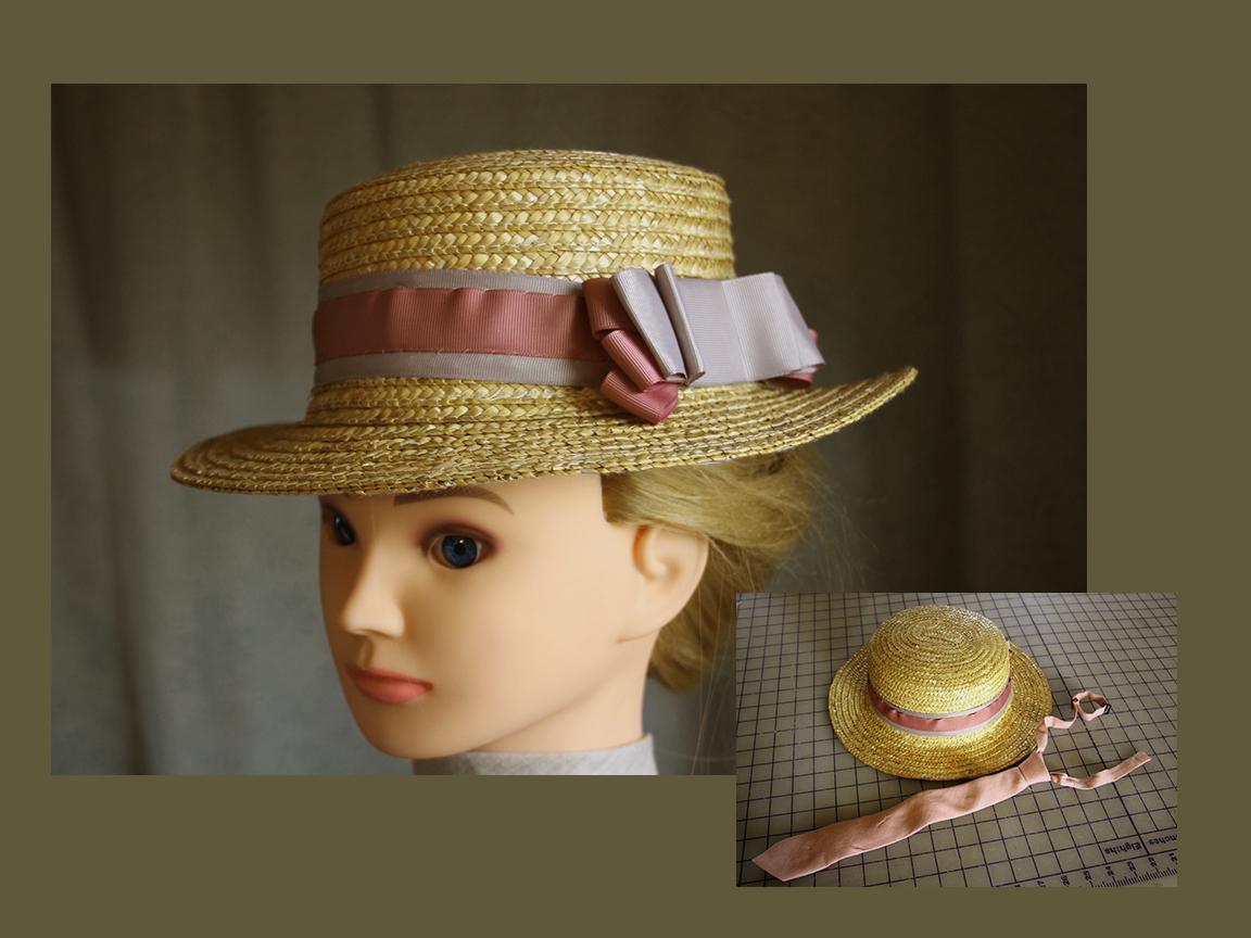 VINTAGE 1910’s straw hat with rose and yellow tulle red velvet Accents I haven main image 2