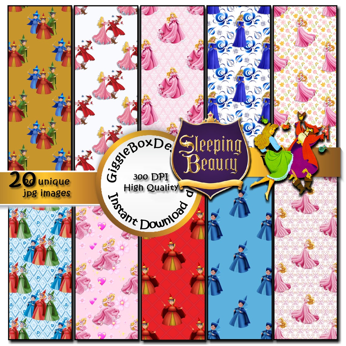 Sleeping Beauty Party Printable Stationary card making | Etsy