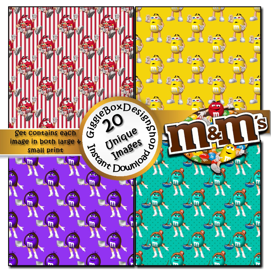 M&amp;M Candies Seamless Party Printable Stationary Cards - Etsy