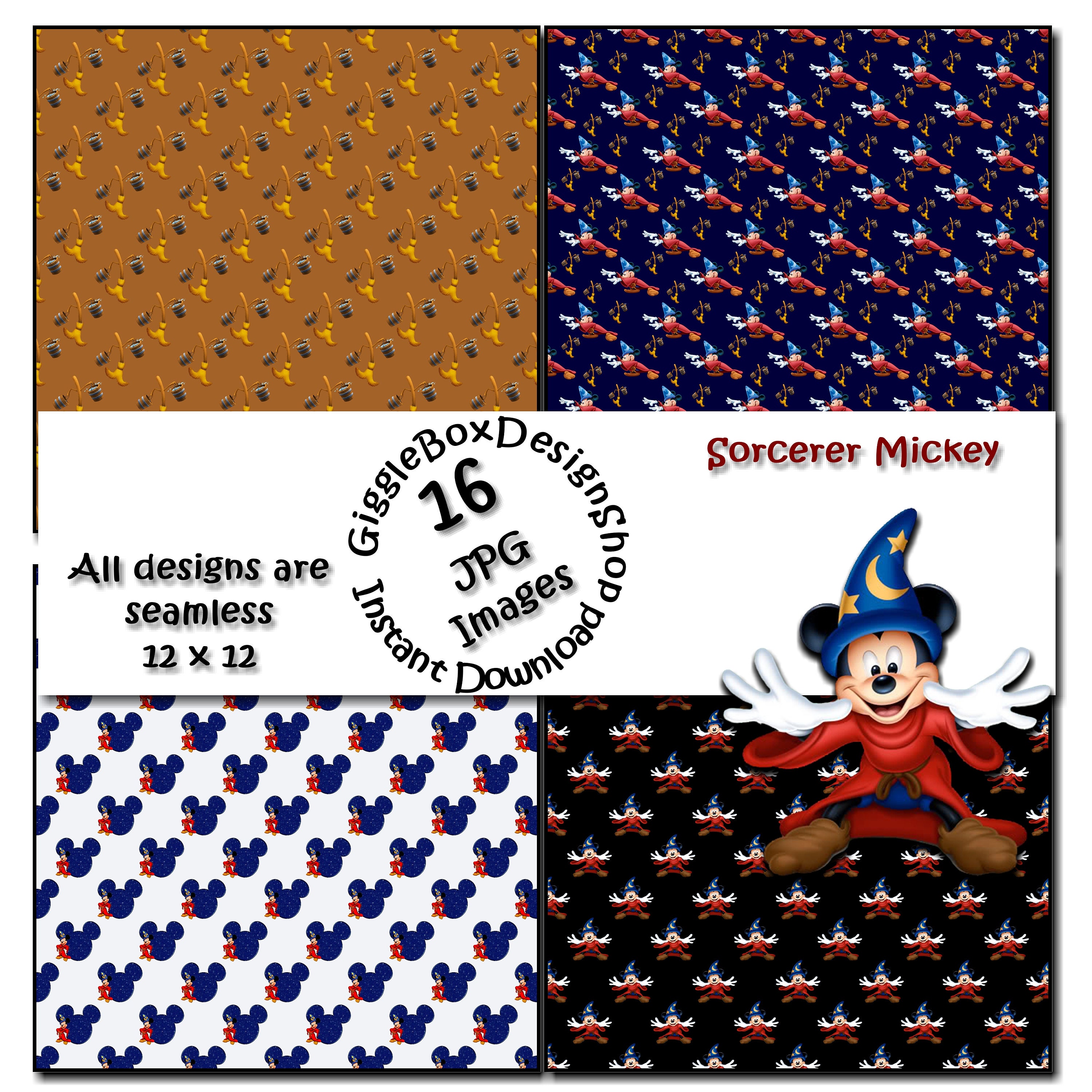 Sorcerer Mickey Seamless Party Printable Stationary Cards - Etsy
