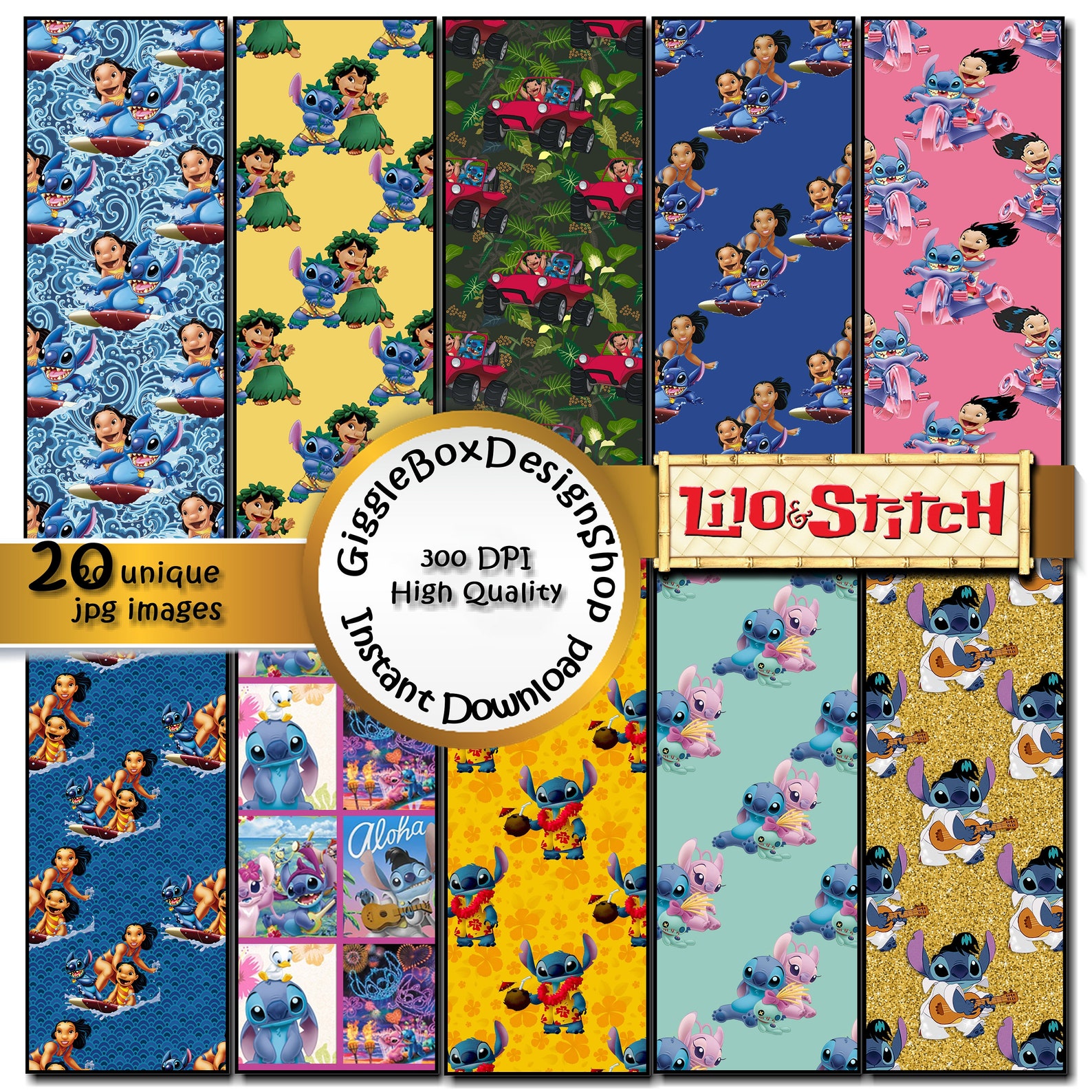 Lilo &amp; Stitch Party Printable, Seamless, Card Making, Digital Paper ...