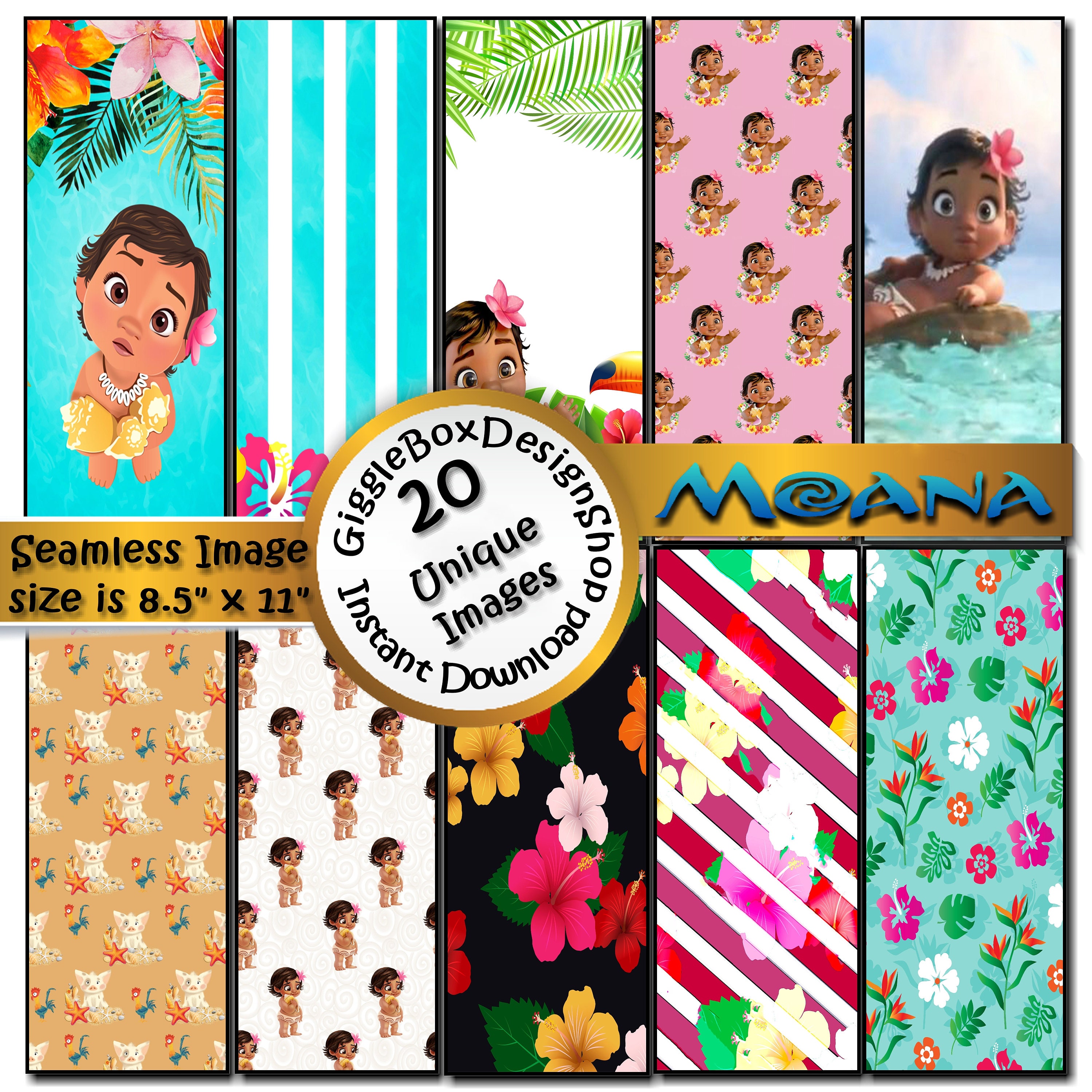 Baby Moana Seamless Party Printable Stationary kaarten | Etsy