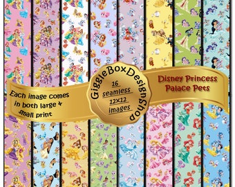 Princess Palace Pets Seamless sized for 12x12, Stationary, cards, digital paper, scrapbook paper, 12x12 paper, GiggleBoxDesignShop