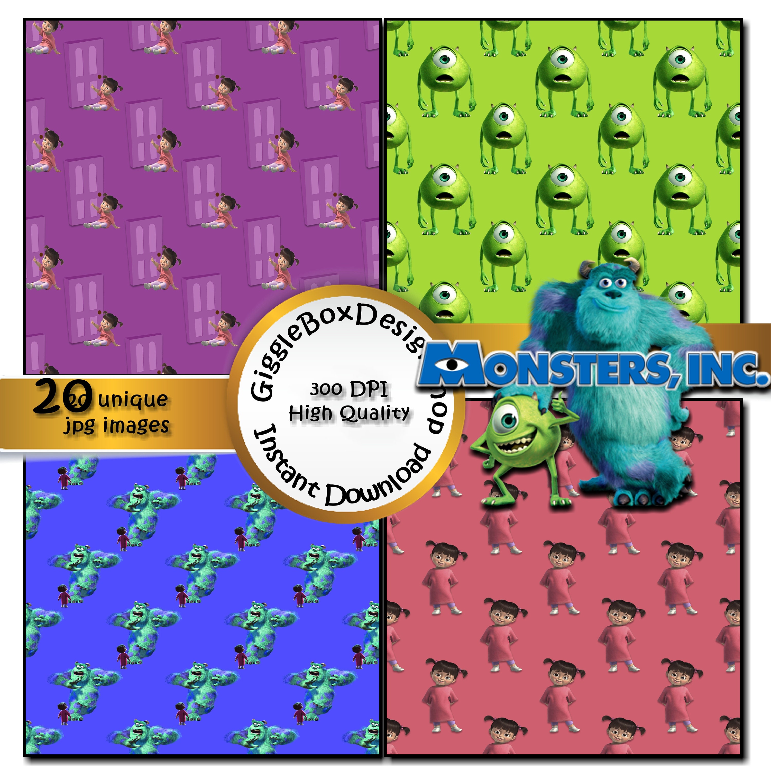 Monsters Inc Paper Pack Digital Paper Giggleboxdesignshop - Etsy