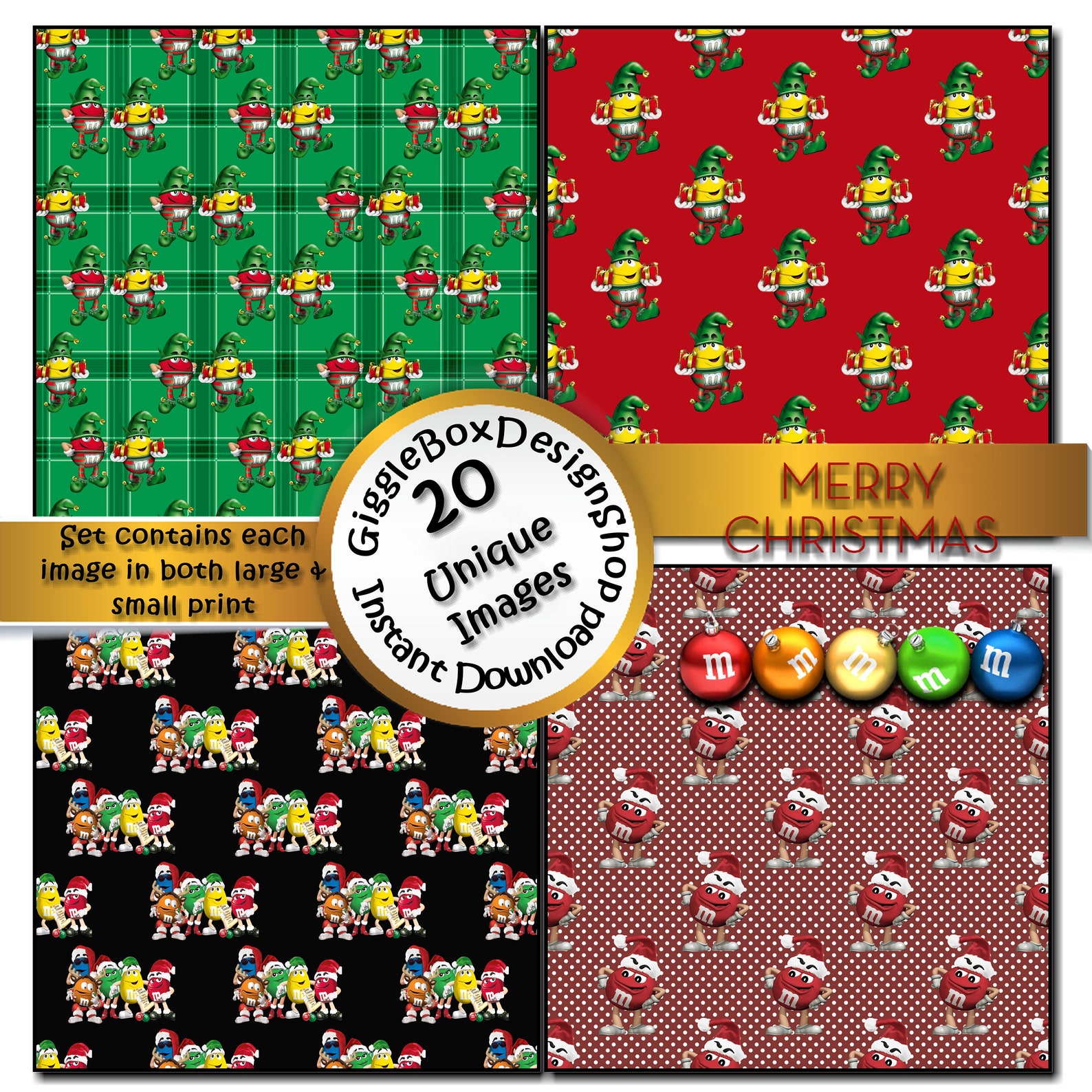 M&M Candies Christmas Seamless Party Printable Stationary Etsy