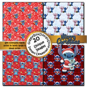 Lilo and Stitch Christmas Seamless Party Printable, Stationary, Cards, Digital Paper, Scrapbook ...