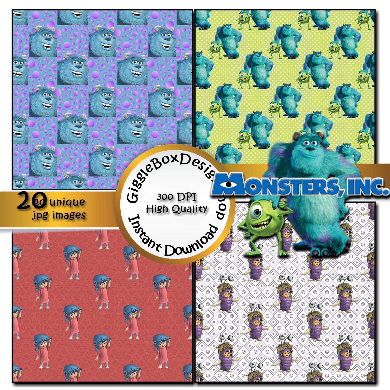 Monsters Inc Paper Pack Digital Paper Giggleboxdesignshop - Etsy