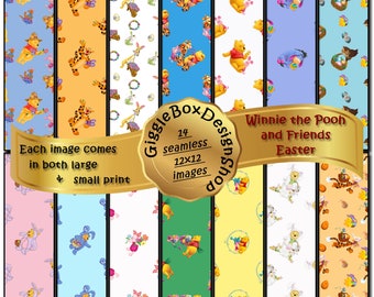 Winnie the Pooh and Friends Easter Spring Seamless sized for 12x12, cards, digital paper, scrapbook paper, 12x12 paper, GiggleBoxDesignShop