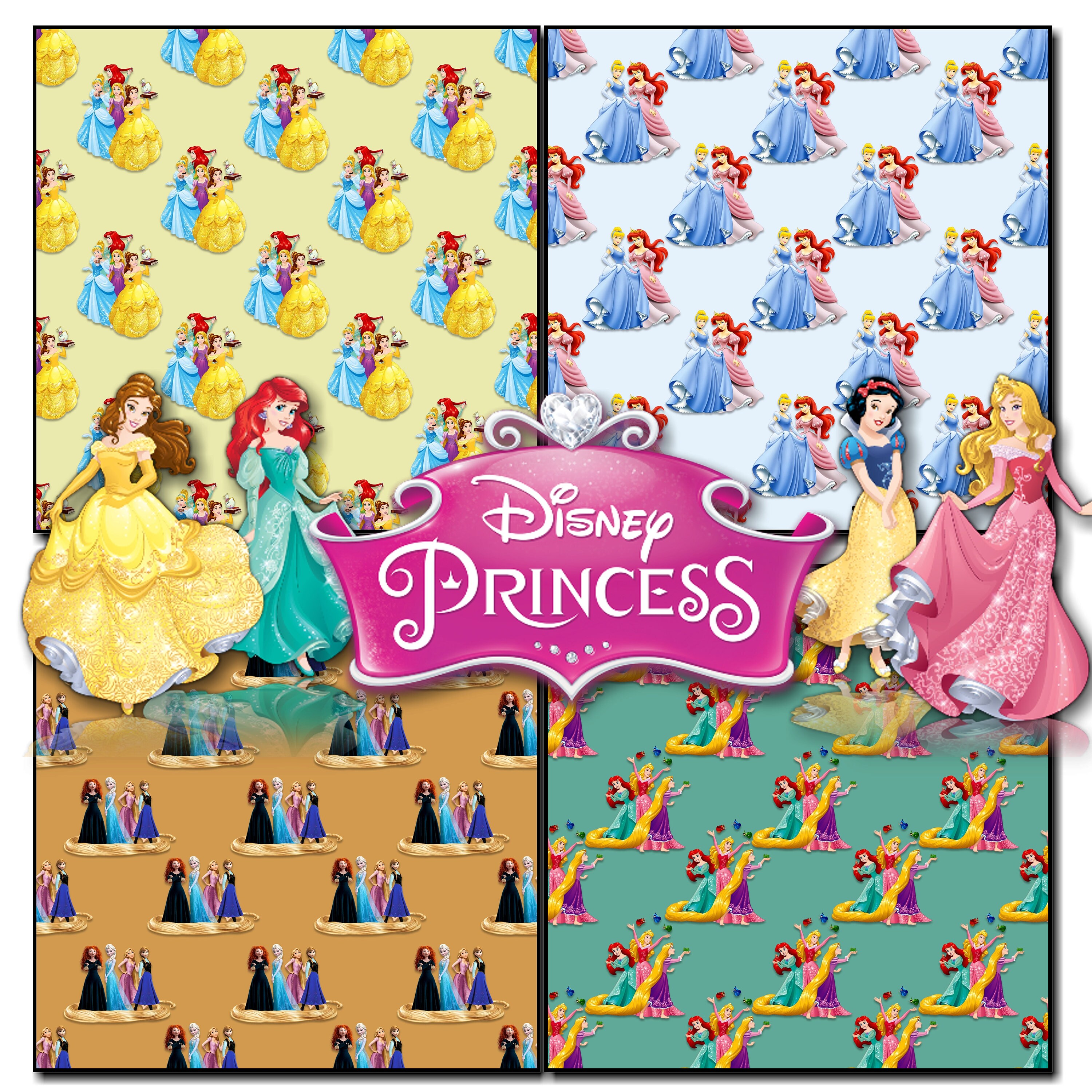 Disney Princess Seamless Printable Stationary digital paper | Etsy