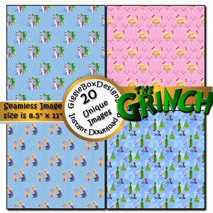 The Grinch Seamless Party Printable, Stationary, Cards, Digital Paper ...