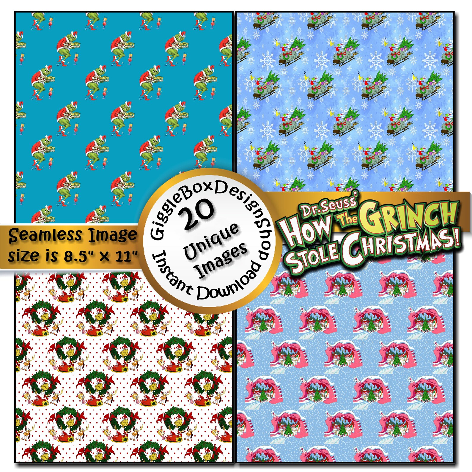 How the Grinch Stole Christmas Seamless Party Printable - Etsy