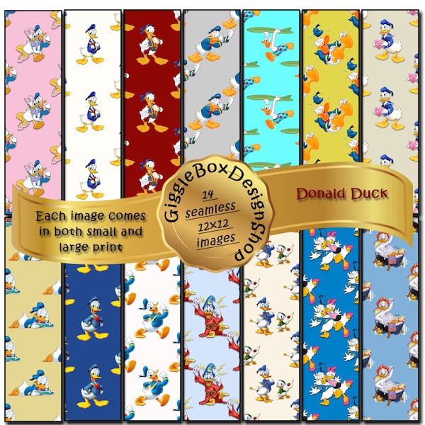 Donald Duck Seamless Party Printable, Stationary, cards, digital paper, scrapbook paper, 12x12 paper, GiggleBoxDesignShop, Daisy