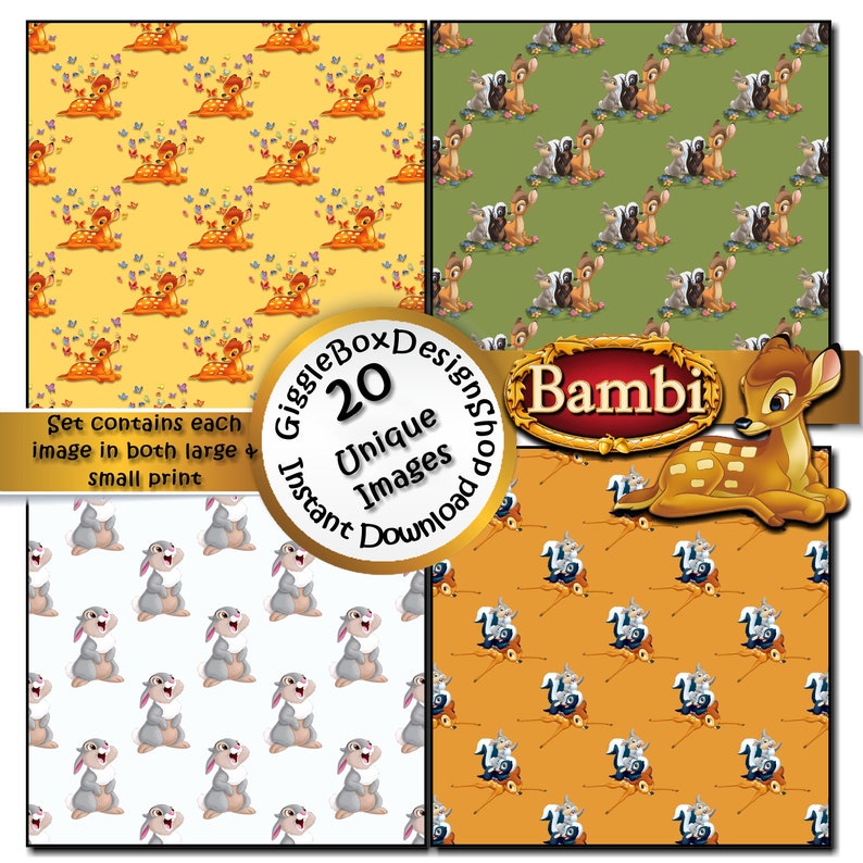 Bambi Seamless Party Printable Stationary cards digital Etsy