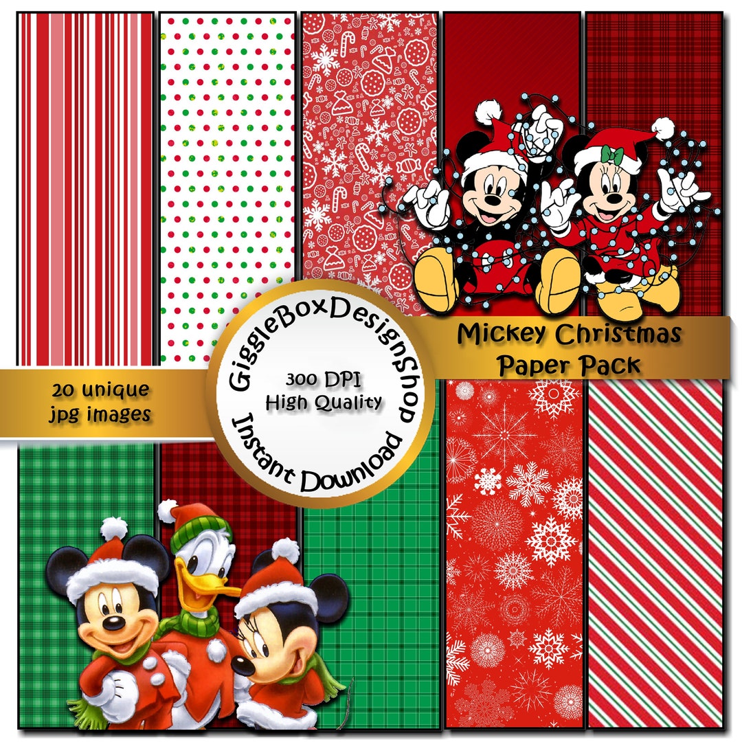 Mickey Christmas Printable Digital Paper Giggleboxdesignshop Digital ...