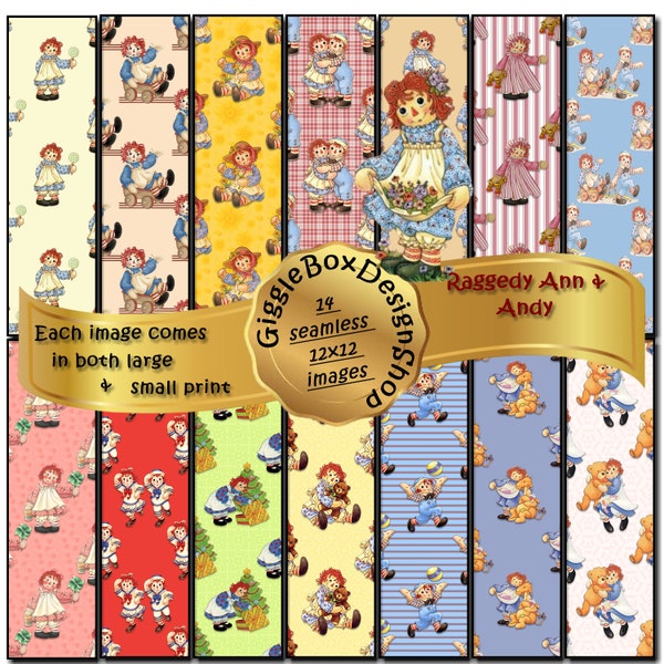Raggedy Ann Party Printable, Stationary, card making, digital paper, scrapbook paper, 12x12 paper, GiggleBoxDesignShop, Raggedy Ann and Andy