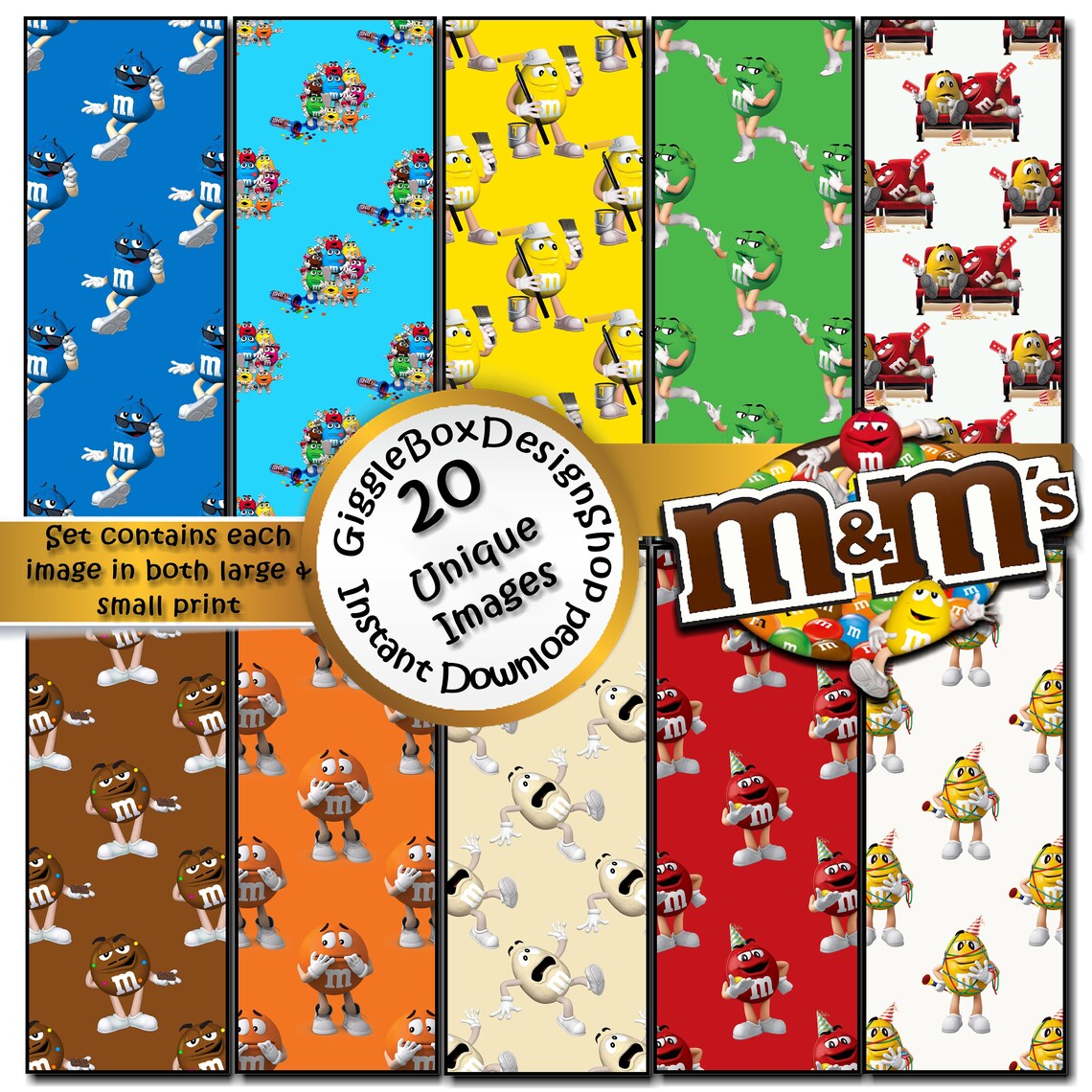 M&amp;M Candies Seamless Party Printable Stationary Cards - Etsy