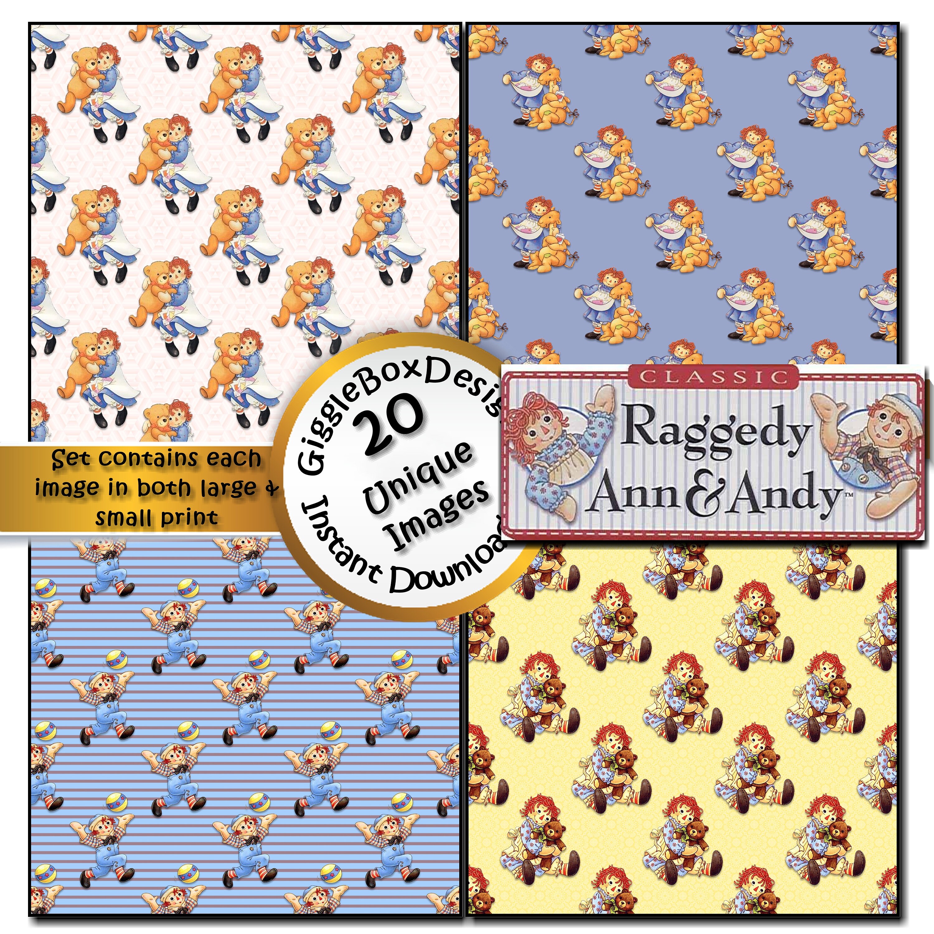Classic Raggedy Ann and Andy Seamless Party Printable | Etsy