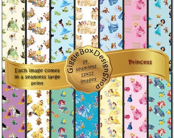 Princess Seamless sized for 12x12, Stationary, cards, digital paper, scrapbook paper, 12x12 paper, GiggleBoxDesignShop, Cinderella