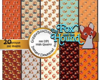 The Fox and the Hound Seamless digital paper pack, scrapbook paper, stationary, GiggleBoxDesignShop, digital patterns, 12x12 paper