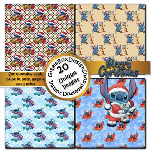 Lilo and Stitch Christmas Seamless Party Printable, Stationary, Cards, Digital Paper, Scrapbook ...