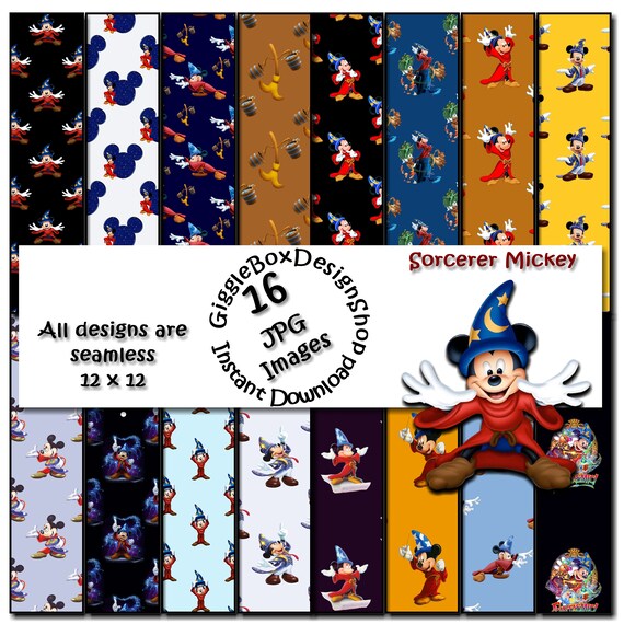 Sorcerer Mickey Seamless Party Printable Stationary cards | Etsy