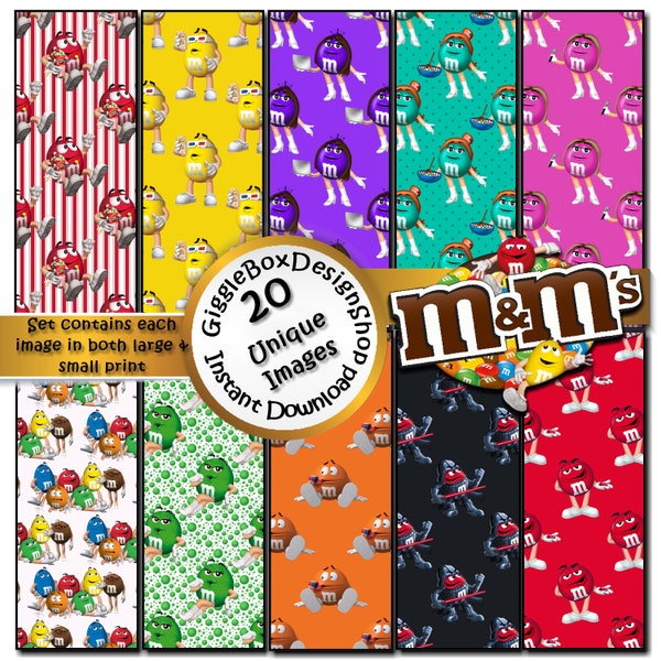 M&M Candies Seamless Party Printable, Stationary, cards, digital paper, scrapbook paper, 12x12 paper, GiggleBoxDesignShop, Peanut, Carmel