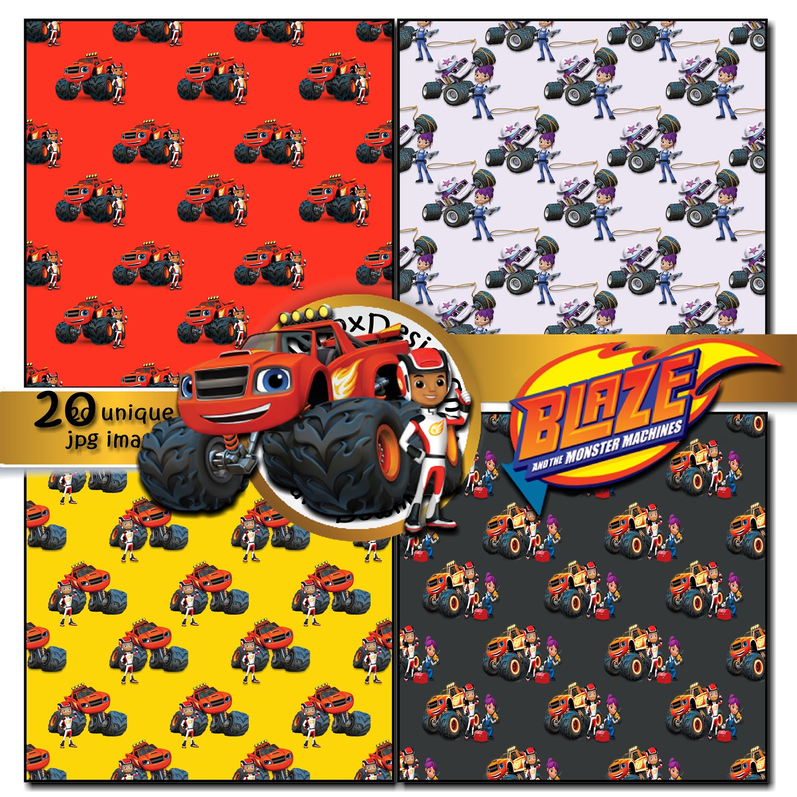 Blaze and the Monster Machines Seamless Party Printable | Etsy