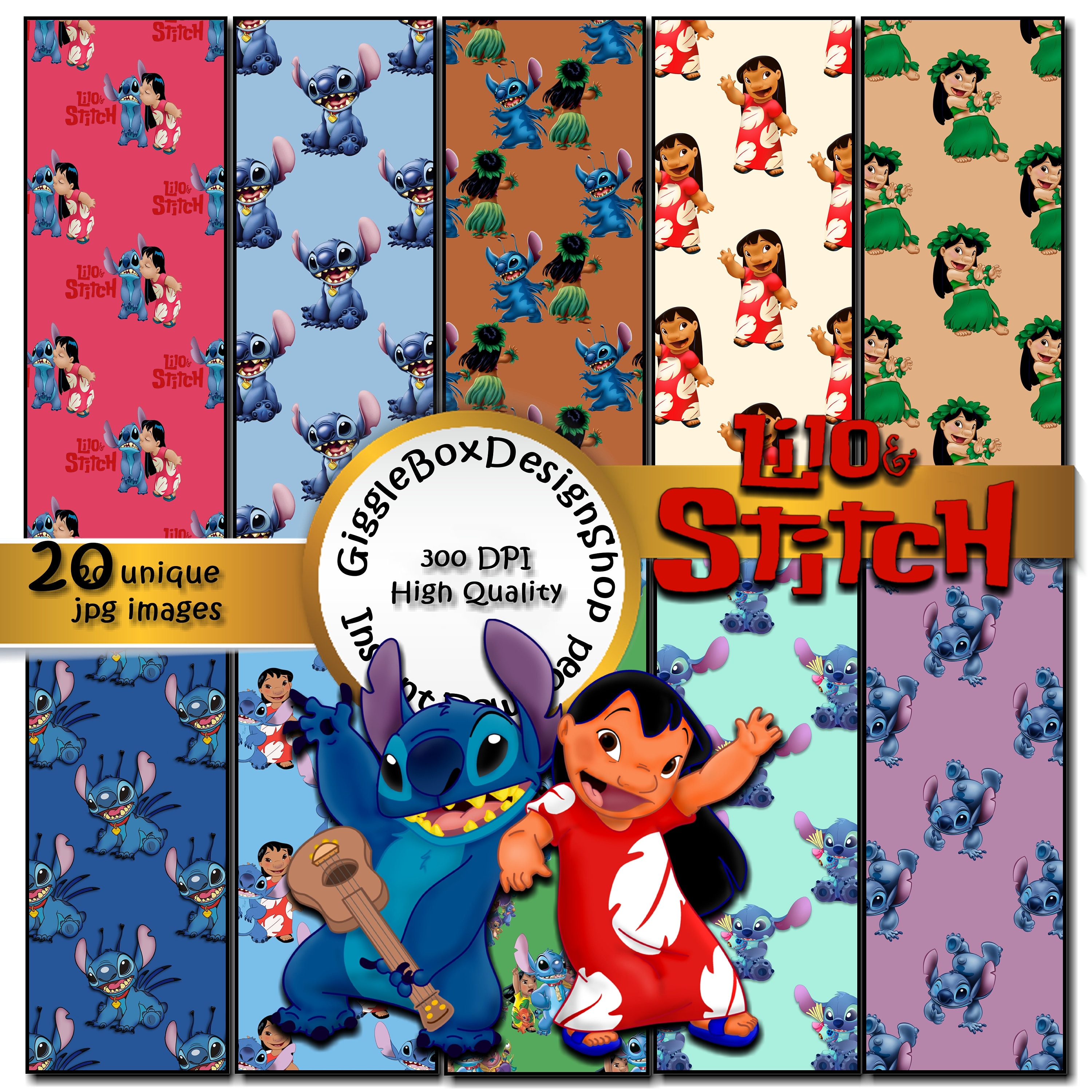 Lilo & Stitch Seamless , Digital Paper Pack, Scrapbook Paper