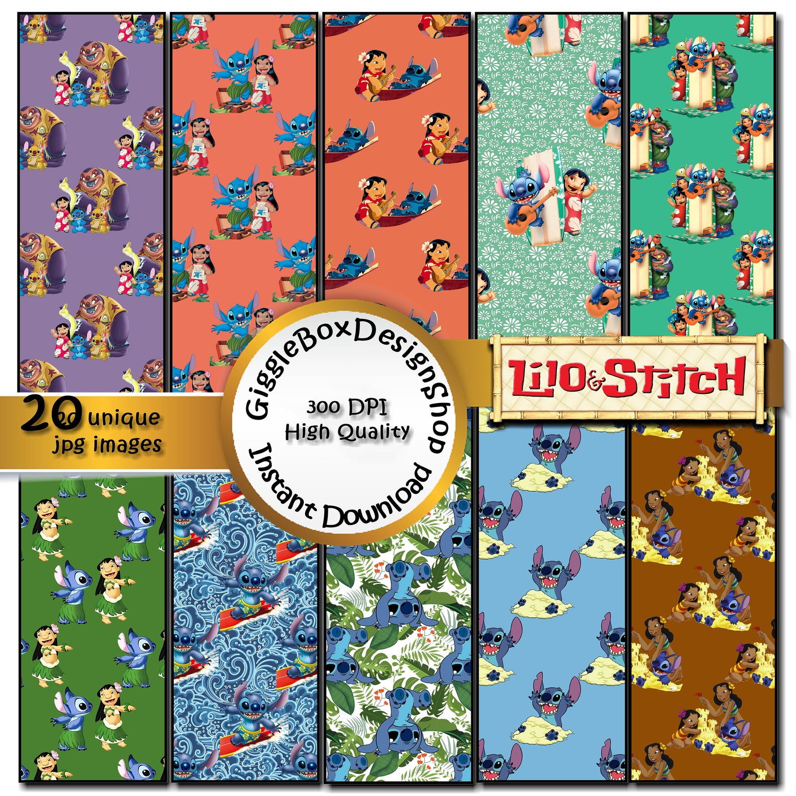 Lilo &amp; Stitch Party Printable, Seamless, Card Making, Digital Paper ...